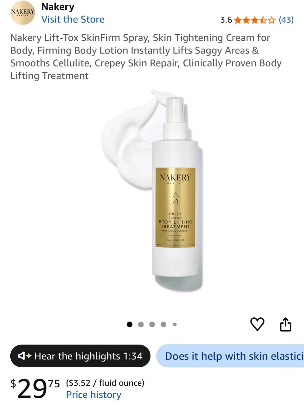 Nakery Beauty Lift-Tox Body Lifting Treatment Lotion
